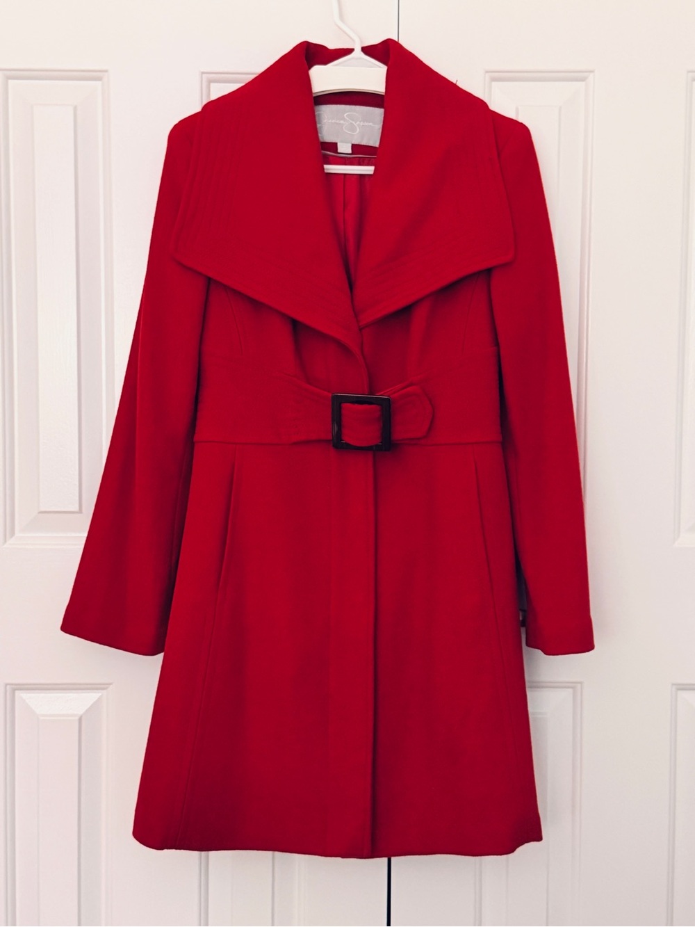 Wool Blend Red Flared Dress Coat